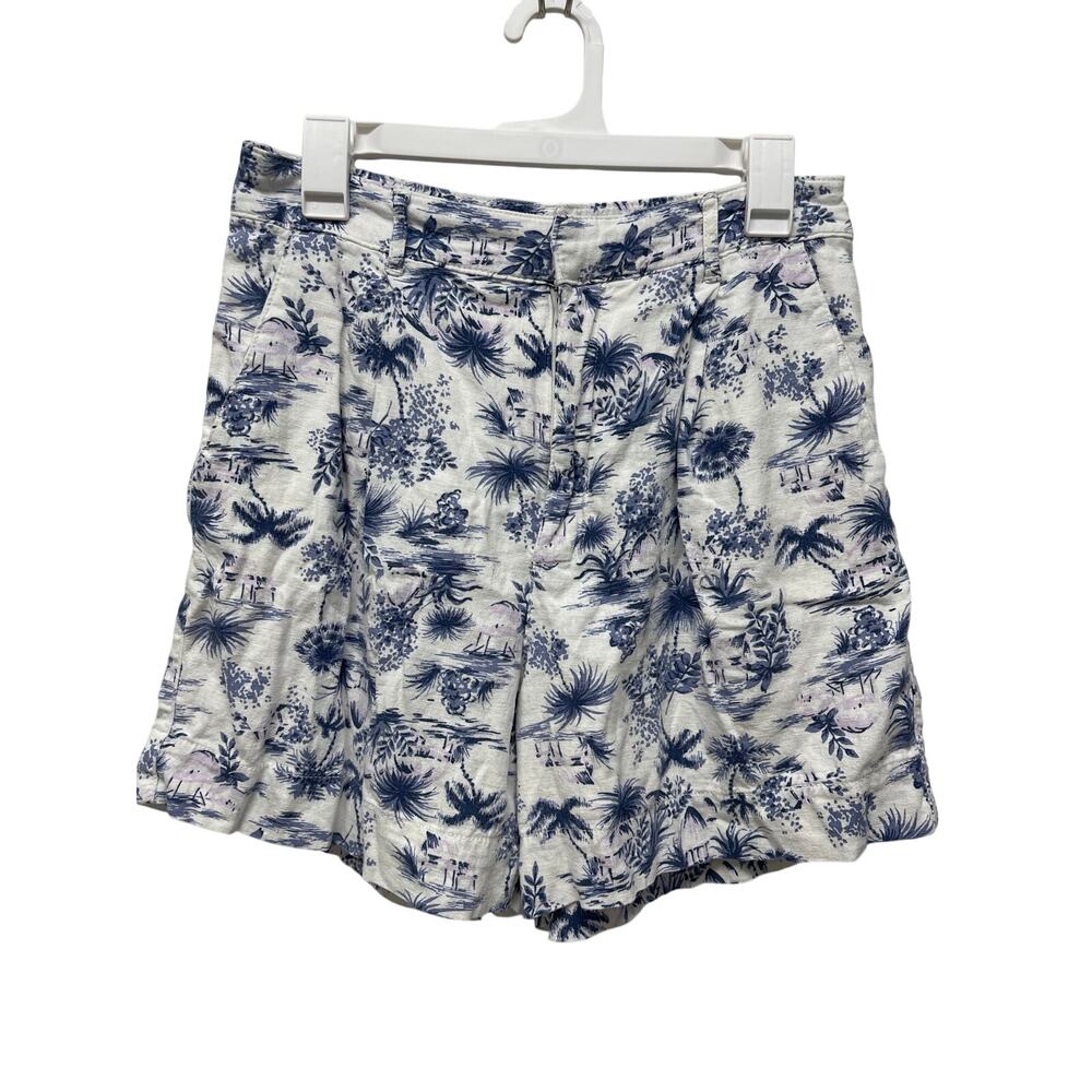 Abercrombie & Fitch Women's Linen-blended pleated shorts blue tropical medium